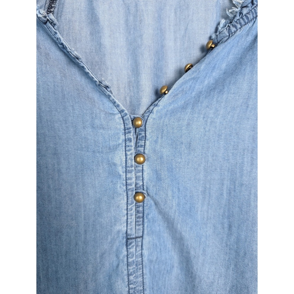 Sundance Womens Blue Tencel Frayed Neck Button Front Raglan Blouse Top Small - Picture 7 of 9